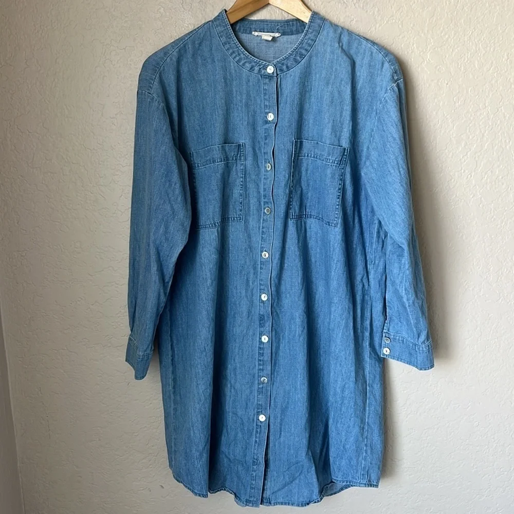 Eileen fisher organic cotton chambray long sleeve dress - Picture 2 of 9